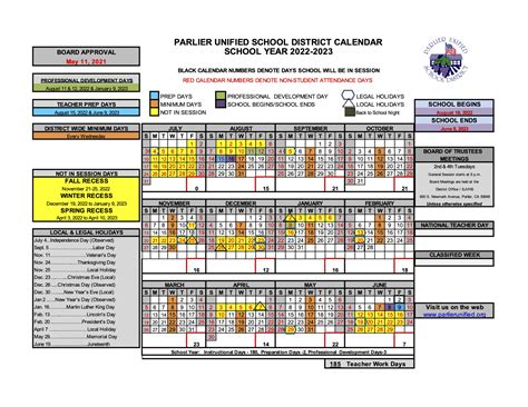 PUSD School Year Calendar – Calendar – Parlier Unified School District