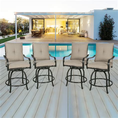 Ulax Furniture Outdoor 4-Piece Counter Height Swivel Bar Stools High Patio Dining Chair Set ...