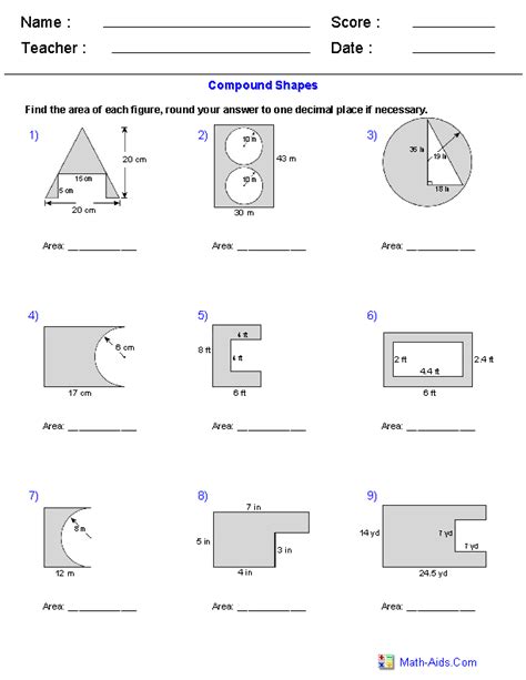 Volume Compound Shapes Worksheets Answers