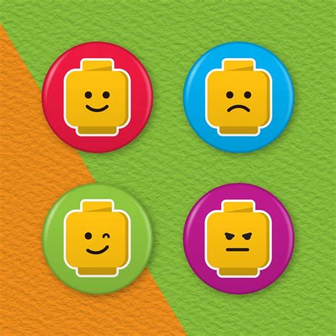 Lego Emoji Faces 4 Badge Set | Badger