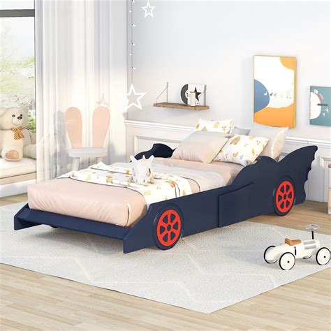 Distinctive Twin Size Race Car Floor Bed Frame, Wood Platform Bed with ...