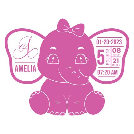 Baby birth stats, cute girl elephant, Newborn Gift - free svg file for ...