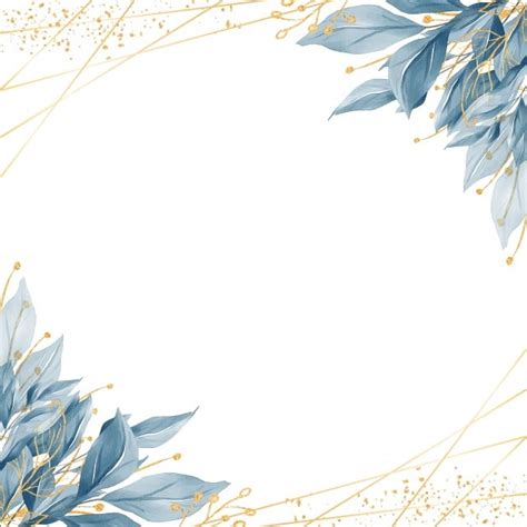 Elegant Blue Leaves Border With Line And Glitter Decoration, Wedding ...