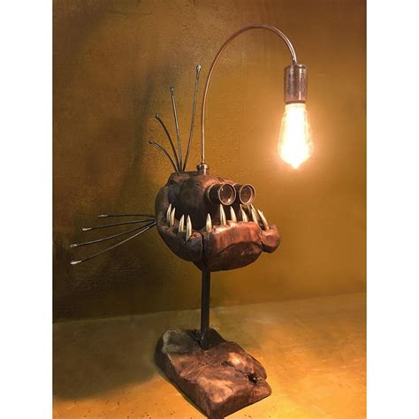 Angler Fish Lamp Rustic Metal Sculpture by Nik Burns Made to Order | Fish lamp, Homemade lamps ...