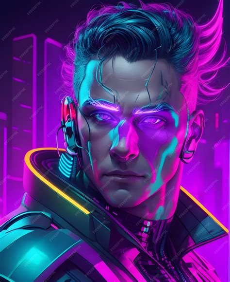 Premium Photo | Cyberpunk man portrait futuristic blue neon style Generative AI