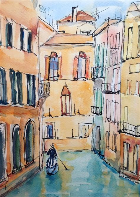 Watercolor and ink Venice Italy painting | Venice painting, Italy art print, Italy art