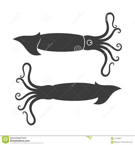 Squid Silhouette. Isolated Squid on White Background Stock Vector ...