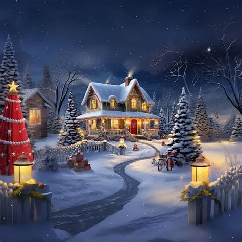 Premium AI Image | Falling snow outside a beautifully decorated house ...