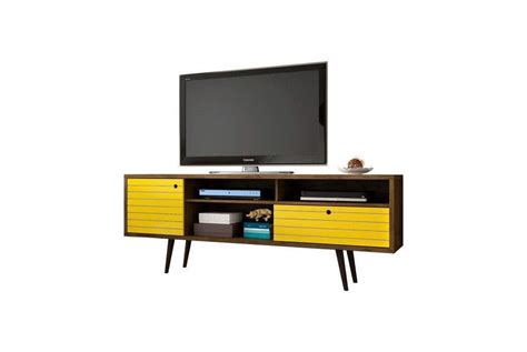 Liberty 70.86" Mid-Century - Modern TV Stand with 4 Shelving Spaces and 1 Drawer in Rustic Brown ...