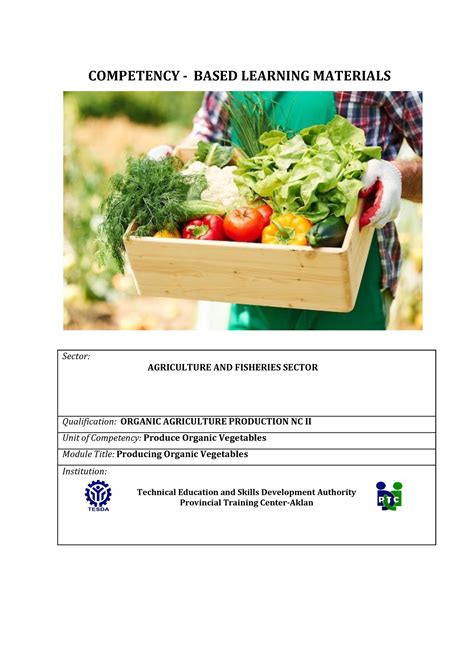 Cblm in Produce Organic Vegetables - COMPETENCY - BASED LEARNING ...