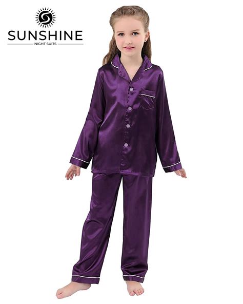 Purple Silk Pajamas Set For Girls | Pajamas - Nightwears