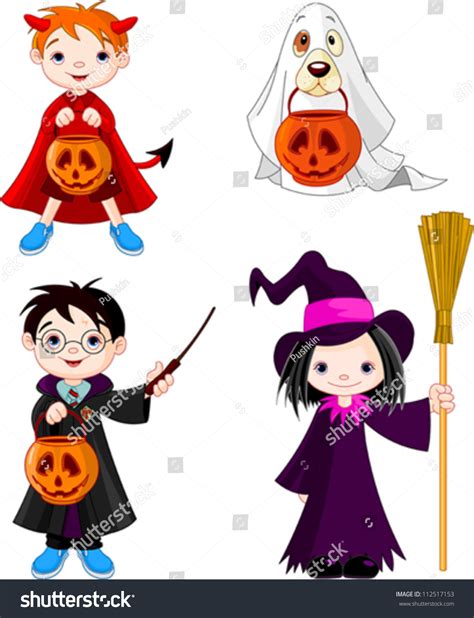 Children Wearing Halloween Costumes Stock Vector (Royalty Free ...