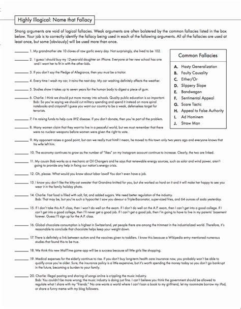 50 Logical Fallacies Worksheet With Answers