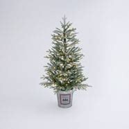 Puleo International Flocked Arctic Fir 4.5 ft. Pre-Lit Potted Artificial Christmas Tree ...