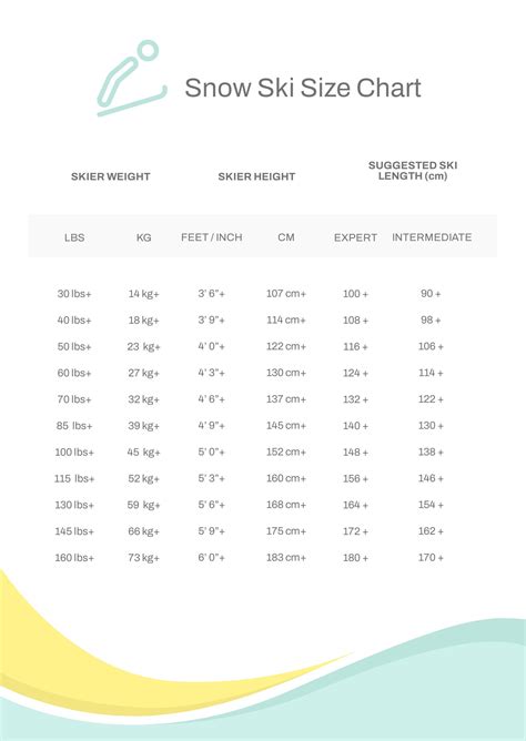 Snow Ski Size Chart in PDF - Download | Template.net