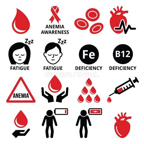 Blood, Anemia, Human Health Icons Set Stock Vector - Illustration of fatigue, hemoglobin: 80609051