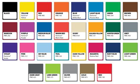 Pantone PMS Ink Color Chart