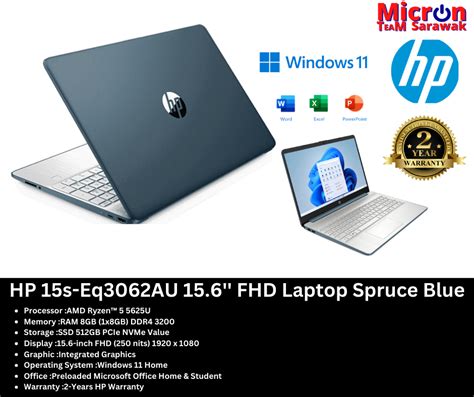 HP 15s-Eq3062AU 15.6'' FHD Laptop Spruce Blue (Ryzen 5 5625U, 8GB ...