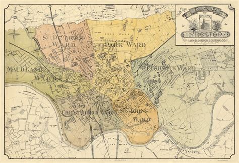 Preston map - Old map of Preston print - Fine reproduction on paper or ...