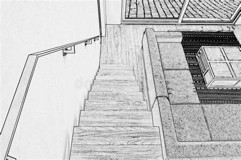 Drawing Stairs, Stairway. Top View And Sectional View. Architectural Set Stock Vector ...