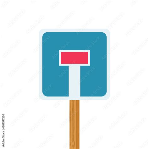 Dead End Sign. Road sign, red brick on a blue background. Vector illustration flat design ...