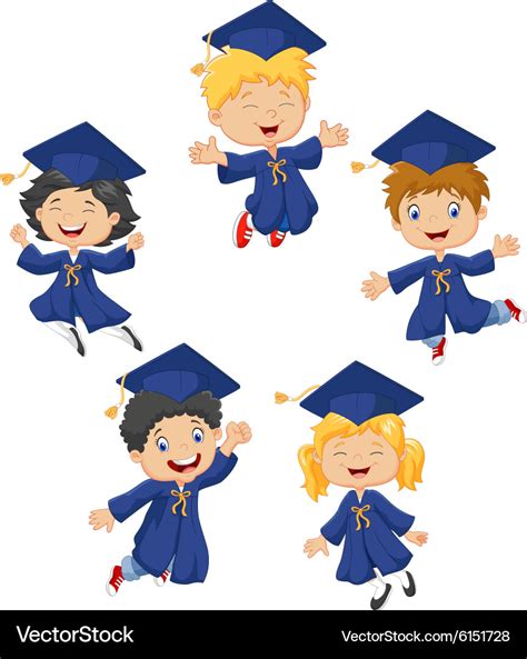 Cartoon little kids celebrate their graduation Vector Image