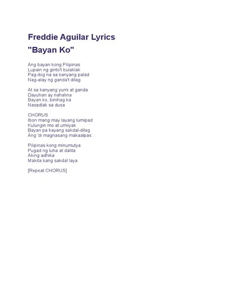 Bayan Ko - Freddie Aguilar (Lyrics)