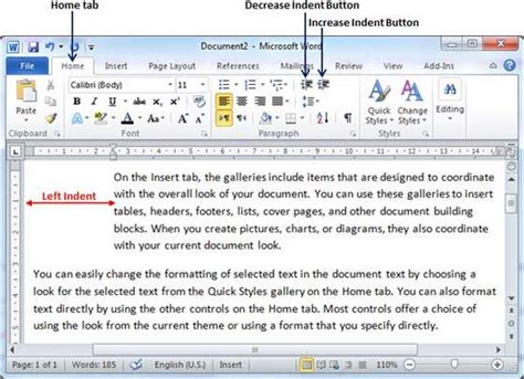 Indent Paragraphs in Word 2010