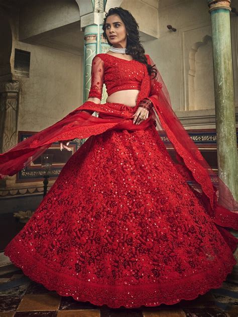 Buy SABYASACHI Inspired Red Lehenga PRIYANKA CHOPRA Wedding Online in ...