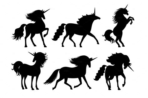 Unicorn silhouettes. Vector unicorns | Animal Illustrations ~ Creative ...