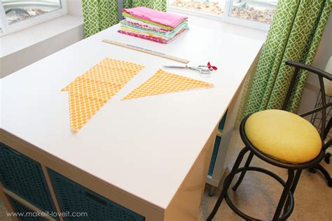 Make a counter height Craft Table (from 2 shelves, a table top, and 8 ...