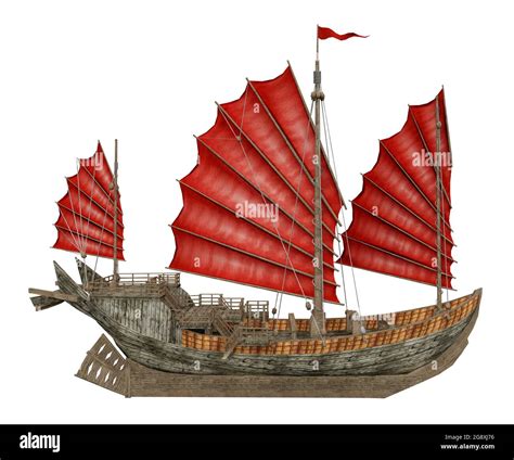 Chinese junk ship isolated on white background Stock Photo - Alamy