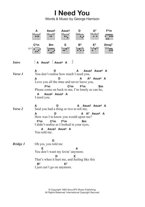 I Need You by The Beatles Sheet Music for Guitar Chords/Lyrics at Sheet ...