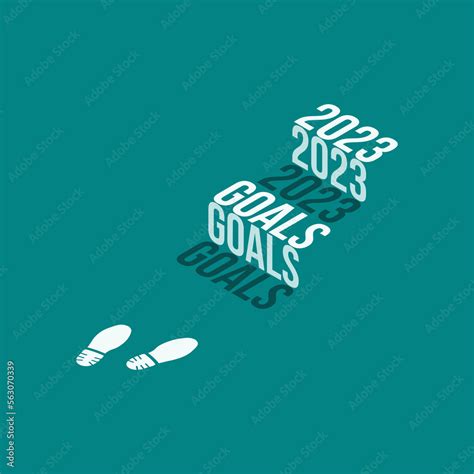 2023 goals Isometric stairs text effect with footprints isolated on ...