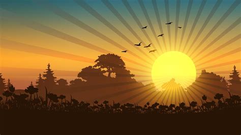 Sunrise in forest silhouette abstract nature illustration 9169474 ...