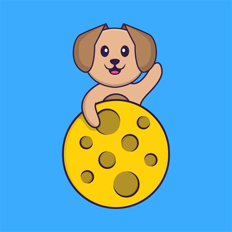 Cute dog is on the moon. Animal cartoon concept isolated. Can used for ...