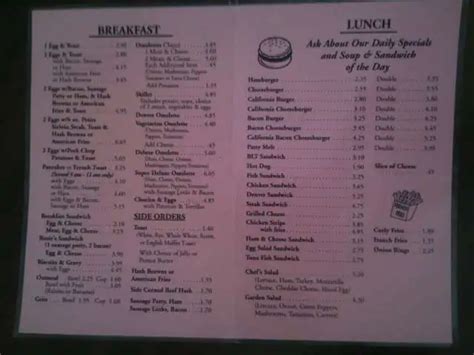 Menu at Rosie's restaurant, Racine