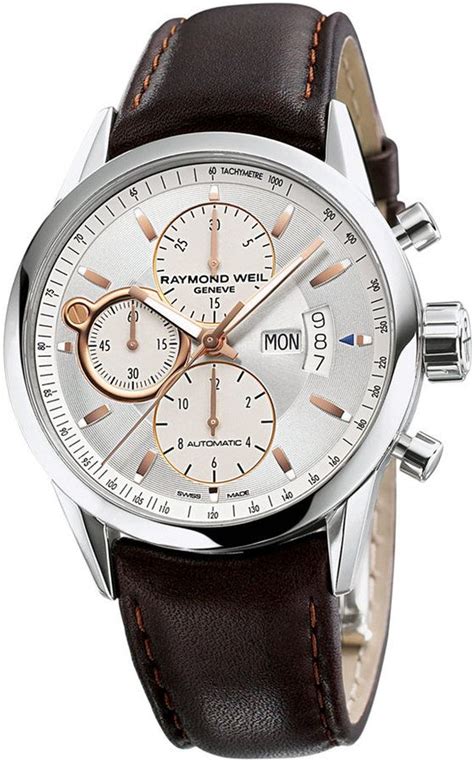 Raymond Weil Men's Swiss Automatic Chronograph Freelancer Brown Leather Strap Watch 42mm 7730 ...