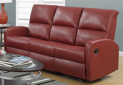 Red Bonded Leather Reclining Sofa from Monarch | Coleman Furniture