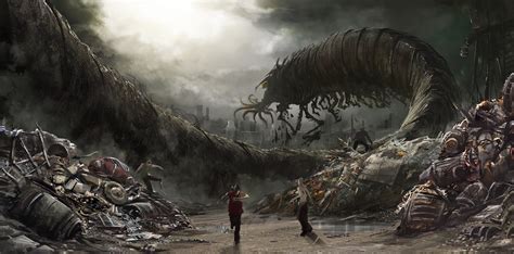 Gray giant monster painting, artwork, fantasy art, cityscape, group of people HD wallpaper ...