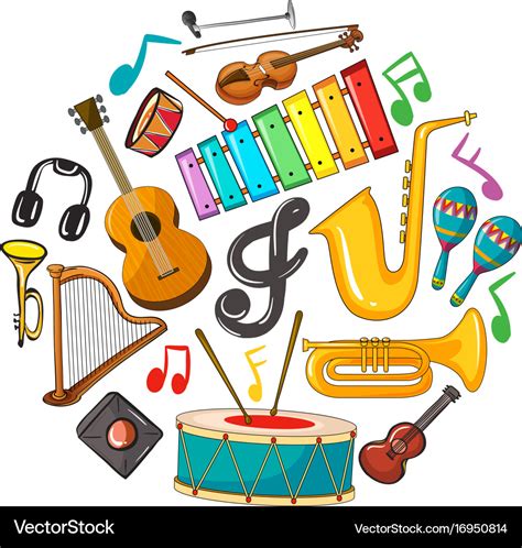 Different types of musical instruments Royalty Free Vector