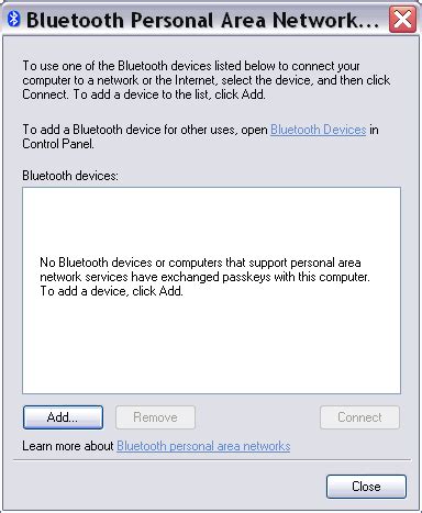 Picture: Bluetooth Personal Area Network Devices wizard in Windows XP (SP2)