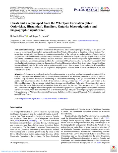 (PDF) Corals and a cephalopod from the Whirlpool Formation (latest Ordovician, Hirnantian ...