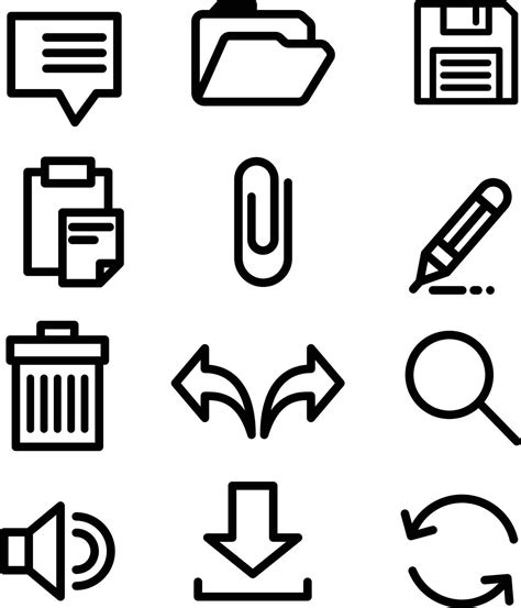 Software interface icons set black and white simple line style vector ...