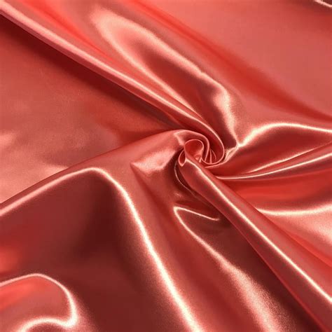 Bridal Satin Fabric Silky Poly 60" Wide Heavy Wedding Dress Drapery By The Yard (Coral ...