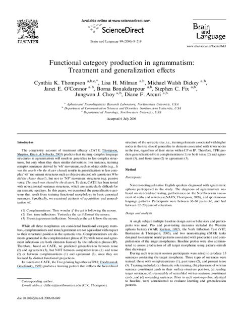 (PDF) Functional category production in agrammatism: Treatment and ...