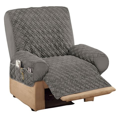 Collections Etc Diamond Quilted Stretch Recliner Cover with Storage Slate Gray Recliner ...