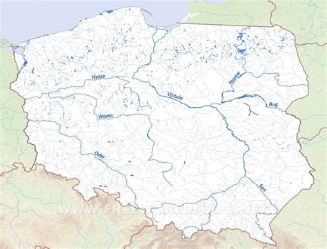 Poland rivers map - Poland beach map (Eastern Europe - Europe)