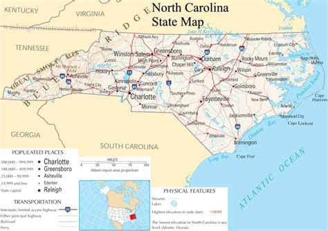 ♥ North Carolina State Map - A large detailed map of North Carolina State USA | North carolina ...