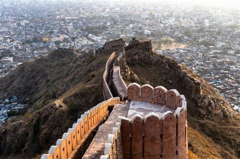 Premium Photo | Nahargarh fort at sunset and aerial view of jaipur city, overall bird eye view ...